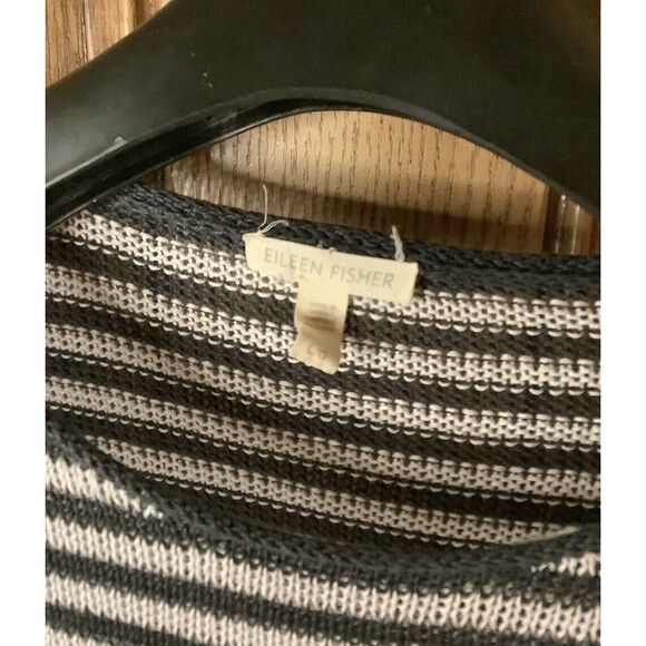 Eileen Fisher Knit Dress L Black White Striped Organic Linen Short‎ Sleeve Shift - Picture 2 of 4
